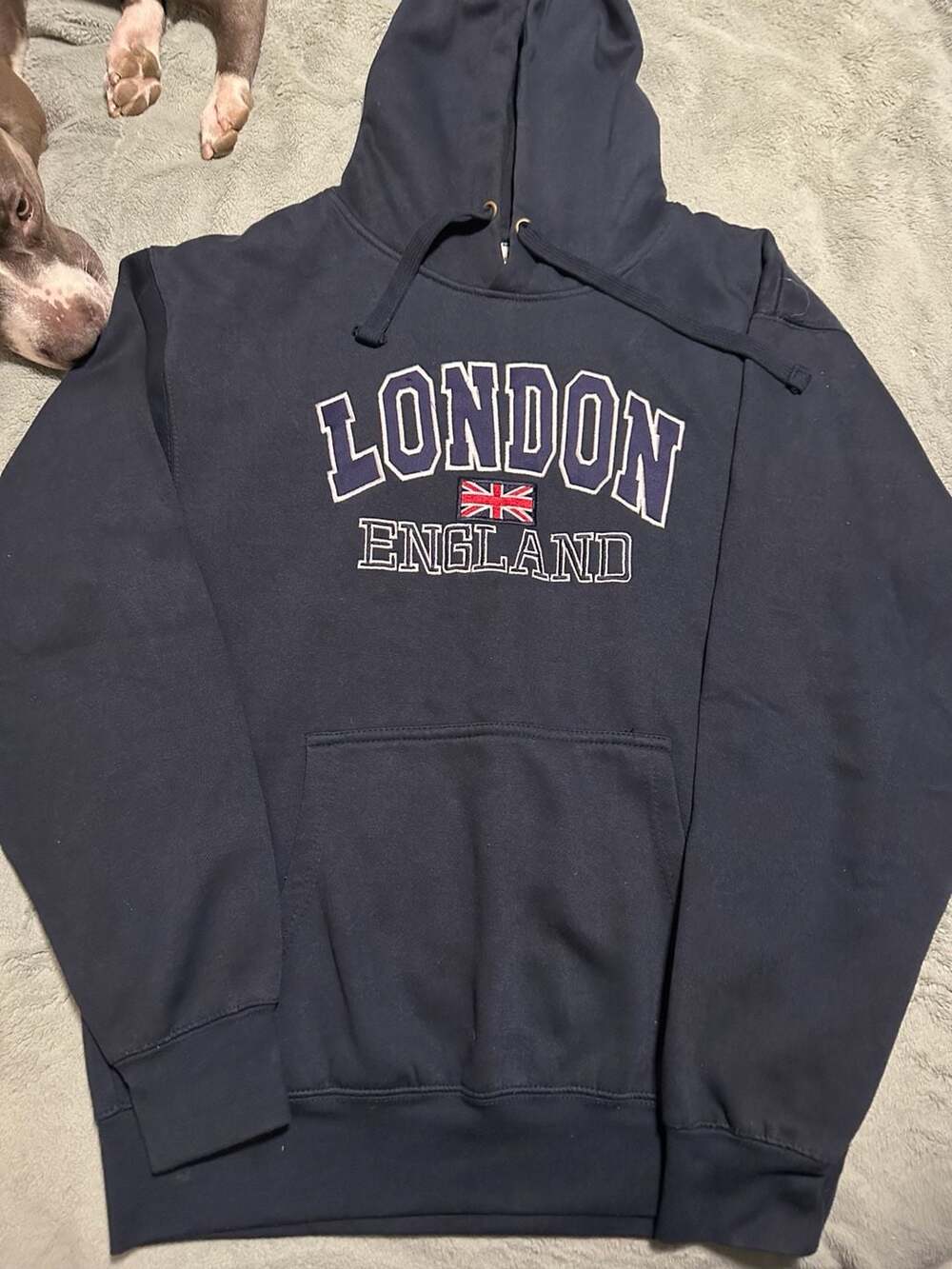 Zone One London England Embroidered Hoodie Navy Blue Men's Size XL